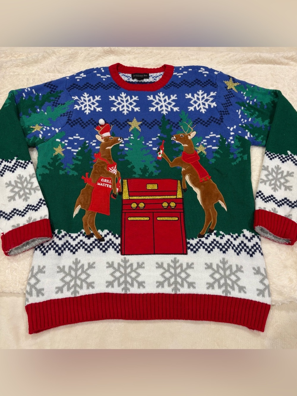 Men's Holiday Reindeer Grill Master Crewneck Sweater Size XL
